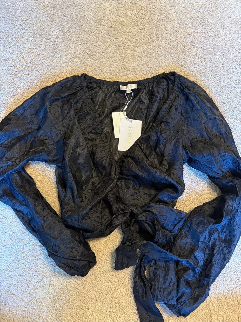 Wayf Black Textured Wrap Tie-Blouse